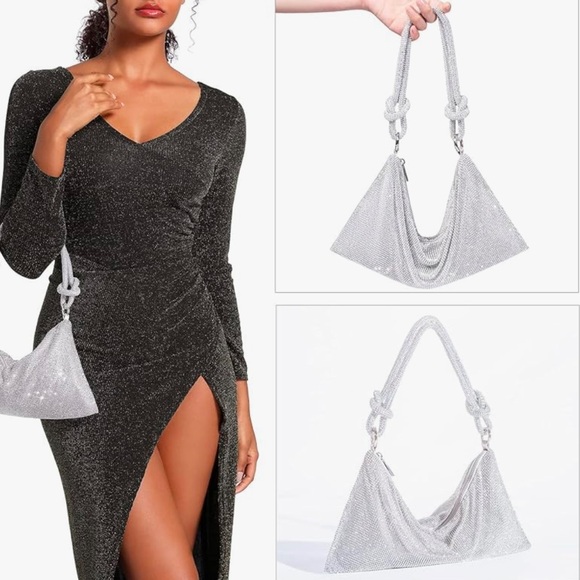 NWOT Silver Rhinestone Evening Bag with detachable strap. - Picture 3 of 12